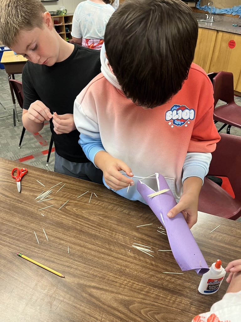 Students using toothpicks to build 