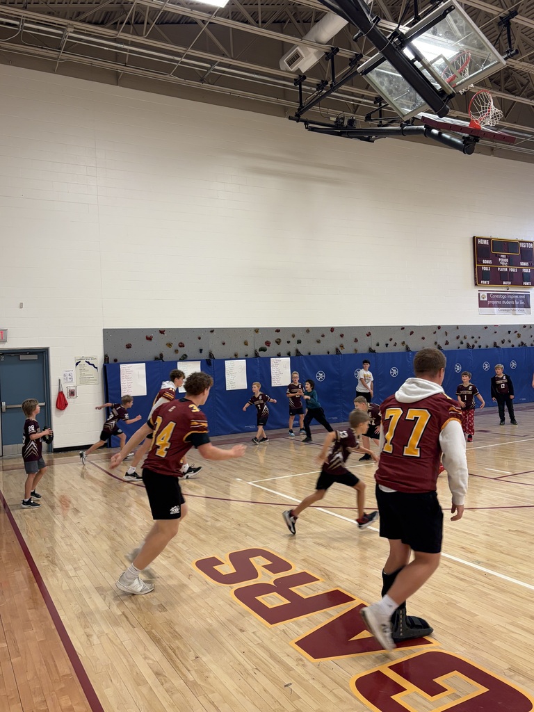 Students in the gym playing football