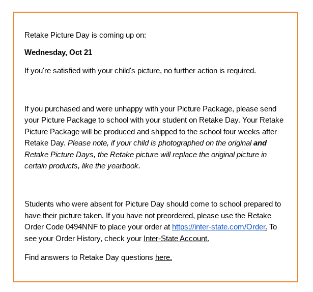 Retake information