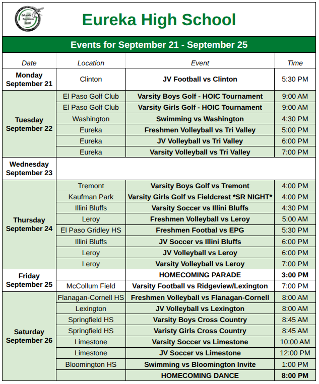 Weekly Events 9.21-9.26