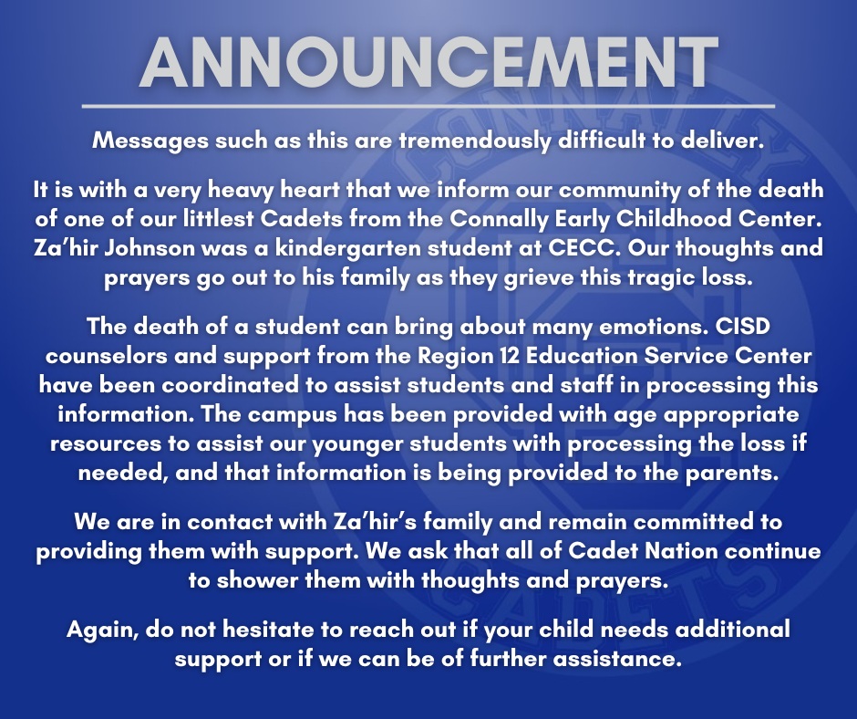 Announcement - Death of a Student