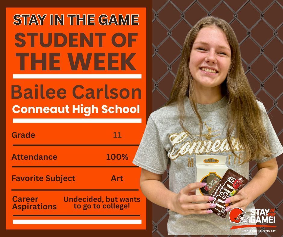 Pictured is the the student of the week, holding her prizes.