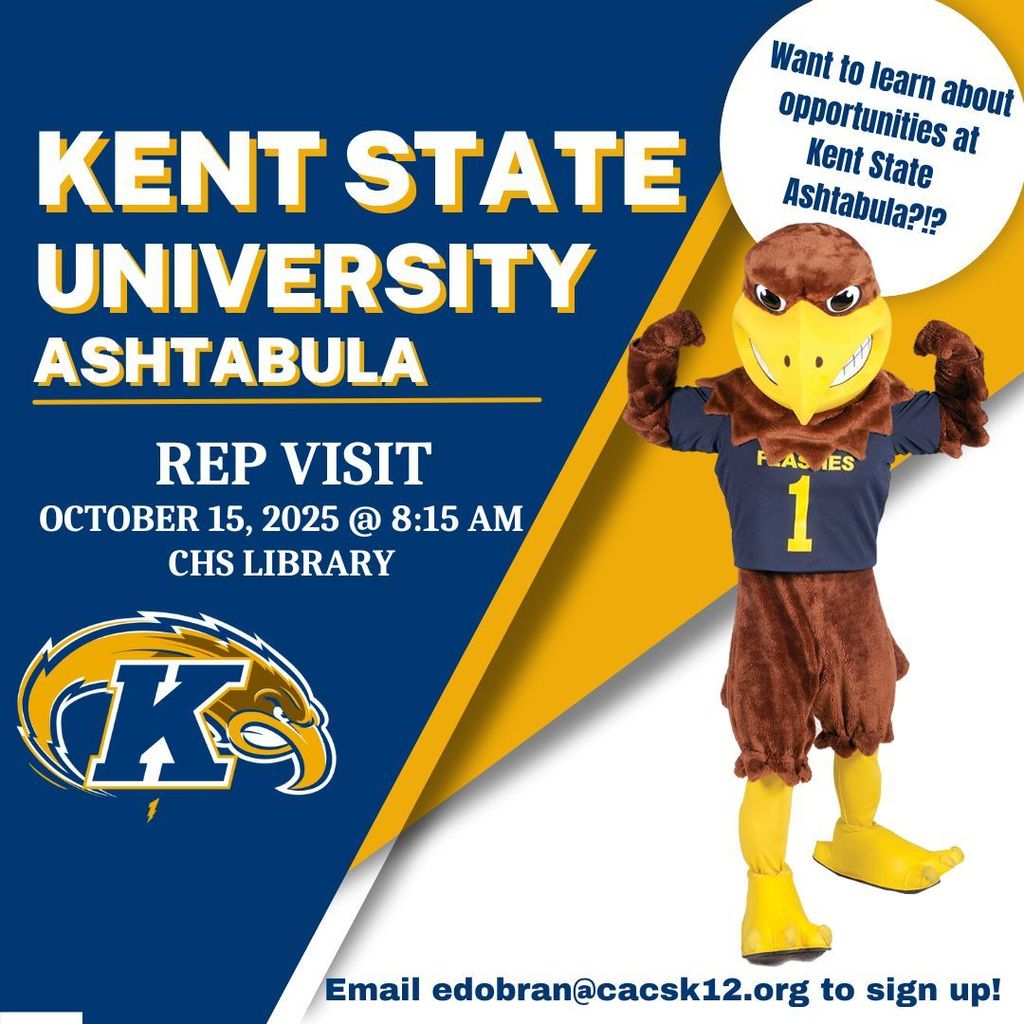 Kent State University Ashtabula will be visiting CHs on Wednesday, October 15 @ 8:15am.