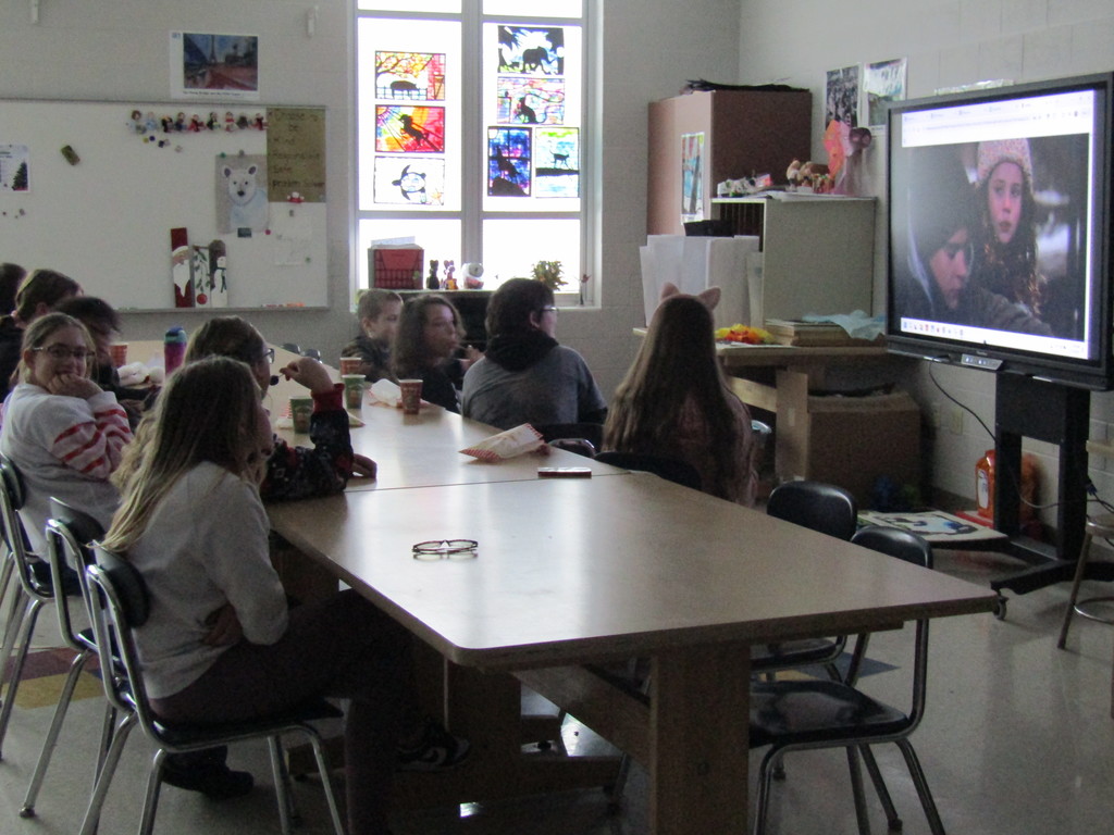 Students  watching a movie