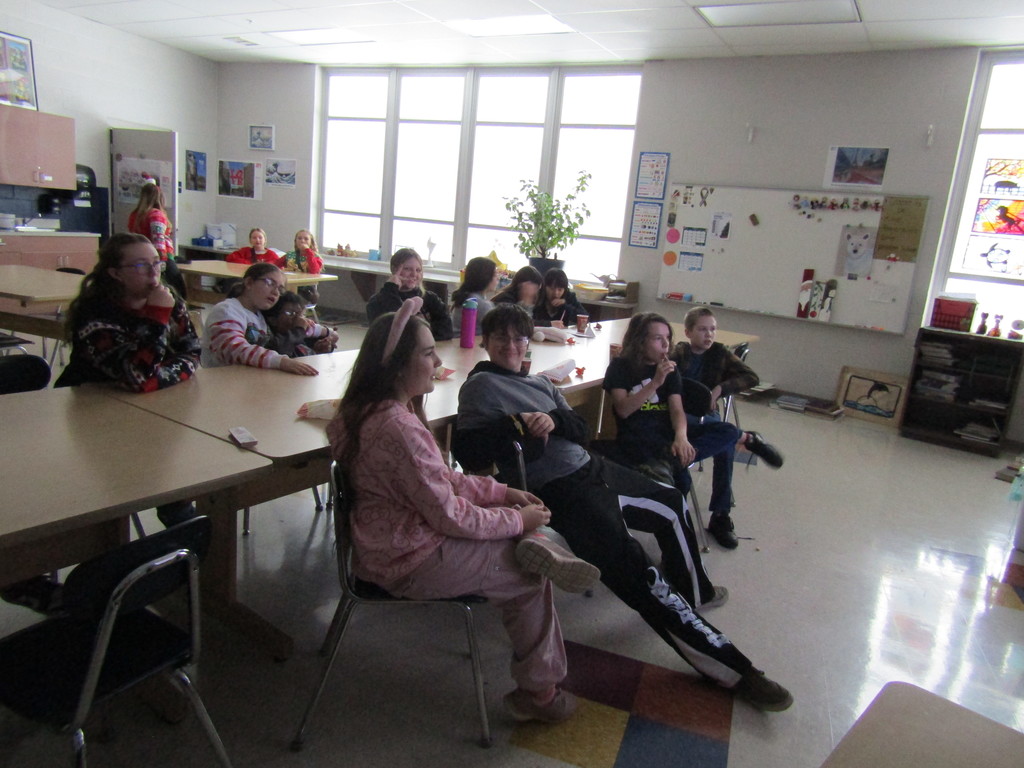Group of students intently watching a movie