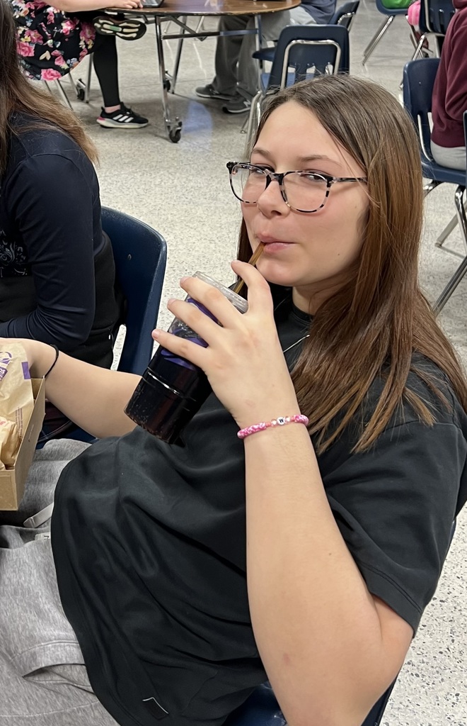 Michelle Castellano is pictured with the lunch from taco bell that she won for having perfect attendance! 