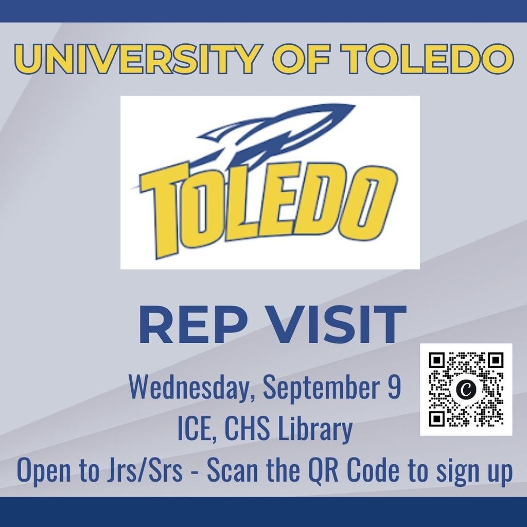 University of Toledo Rep Visit Wednesday, Sept. 9th during ICE