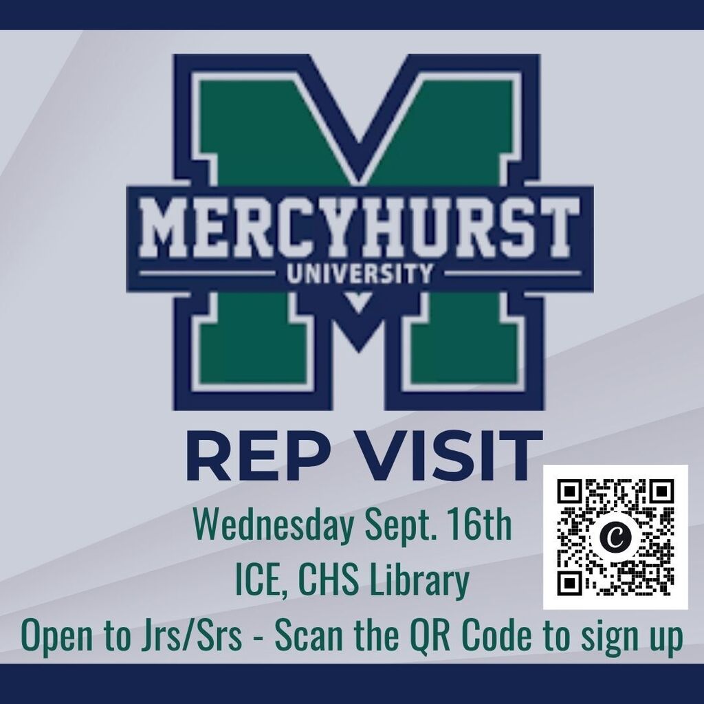Admissions counselor from Mercyhurst will be visiting the high school on Sept. 16 during ICE