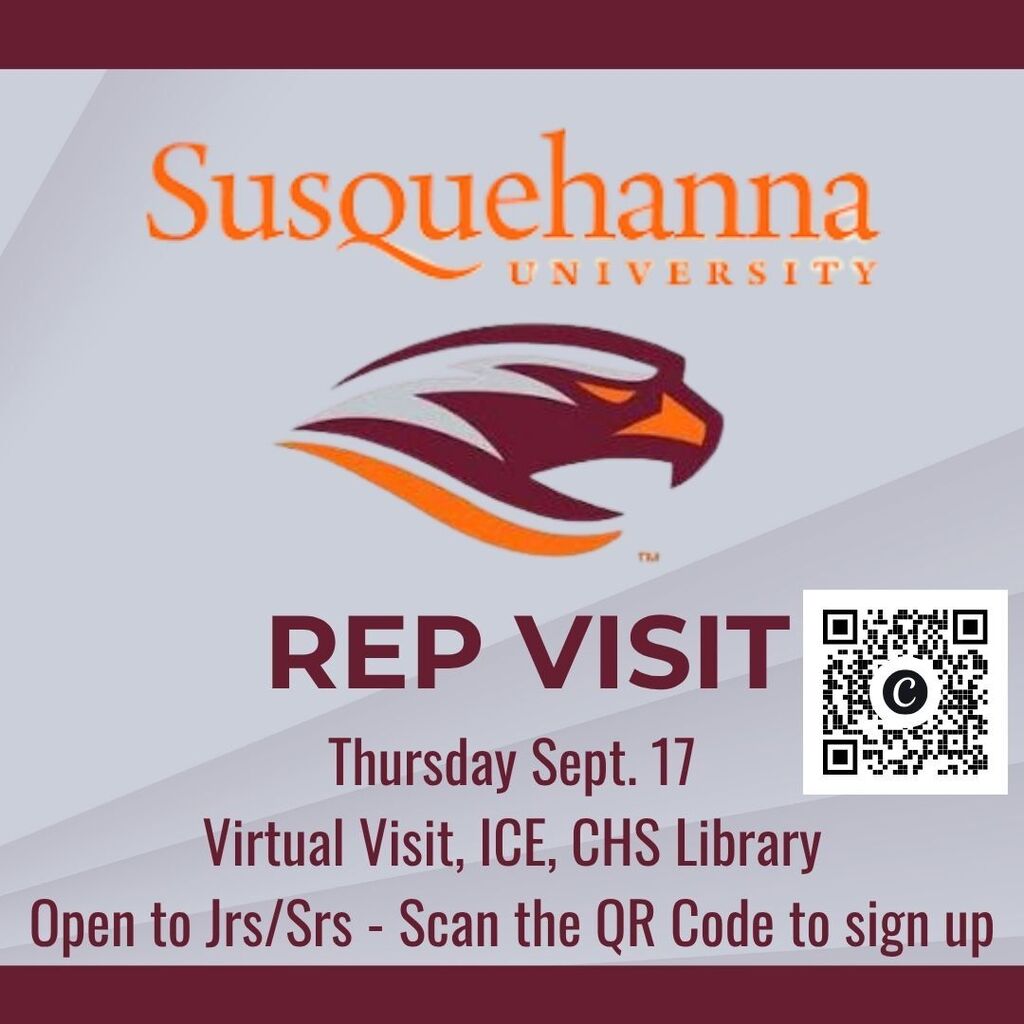 An admissions representative from Susquehanna will hold a virtual meeting with interested students on Thursday, Sept. 17 during ICE in the library