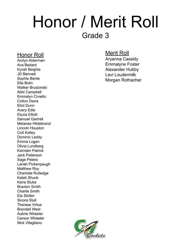 Grade 3 Honor / Merit Roll