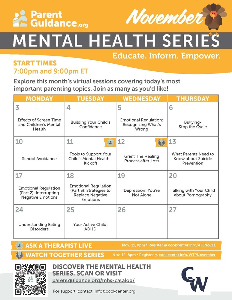 November Mental Health calendar