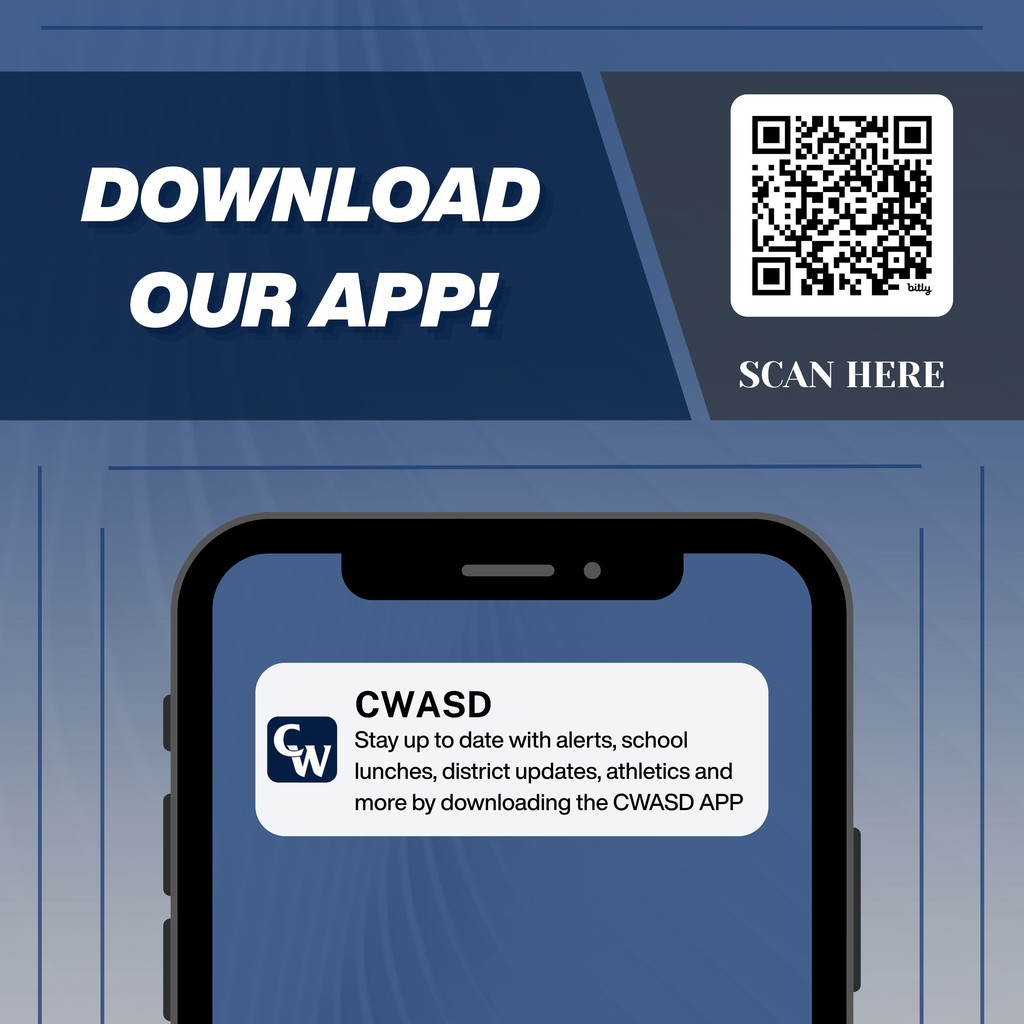 📲Scan the QR code and download our app! Stay up to date with district alerts, school lunches, athletics, school board meetings, events and more. 🗓️🌟 #WeAreWeiser #CWASDAPP #ScanMe 