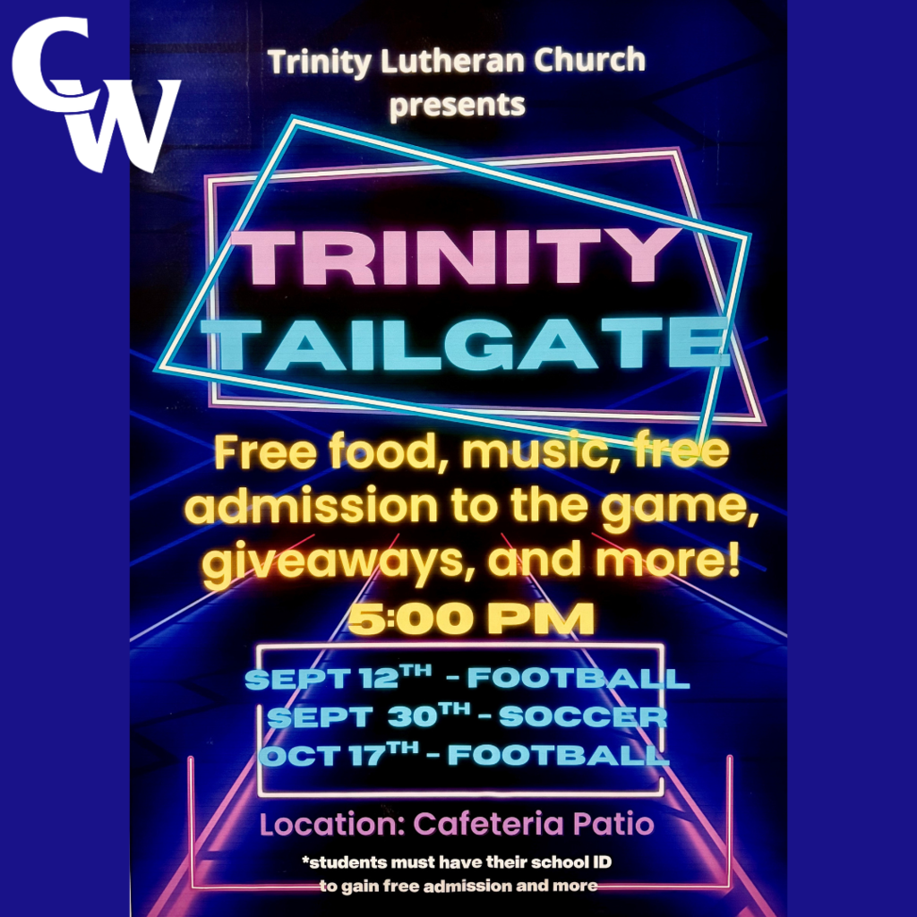 Join us this Friday, September 12th at 5:00 PM for the first Trinity Tailgate of the season! 🎉🏈 All high school students and high school staff are welcome! Make sure to bring your ID, and meet us at the patio outside of the High School Cafeteria! 🍕😁 #WeAreWeiser #GoScouts #TrinityTailgate