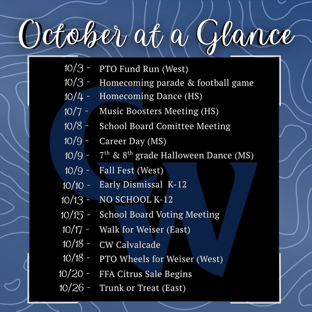October at a glance; Check out what’s happening this month at Weiser! 📣 For the latest updates on event locations, dates, and times, make sure to follow up under our events tab on our website, or our app! 📲🤍💙 🔗 https://www.conradweiser.org