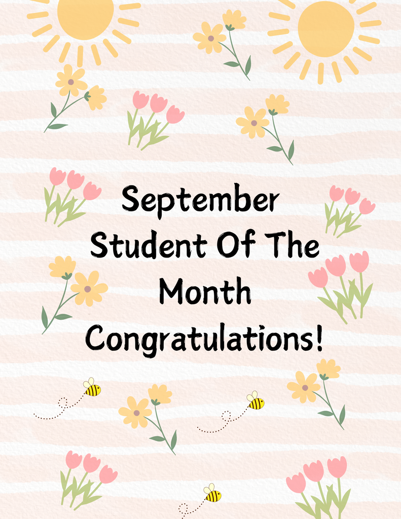 Poster with flowers and sunshine congratulating the students of the month for september