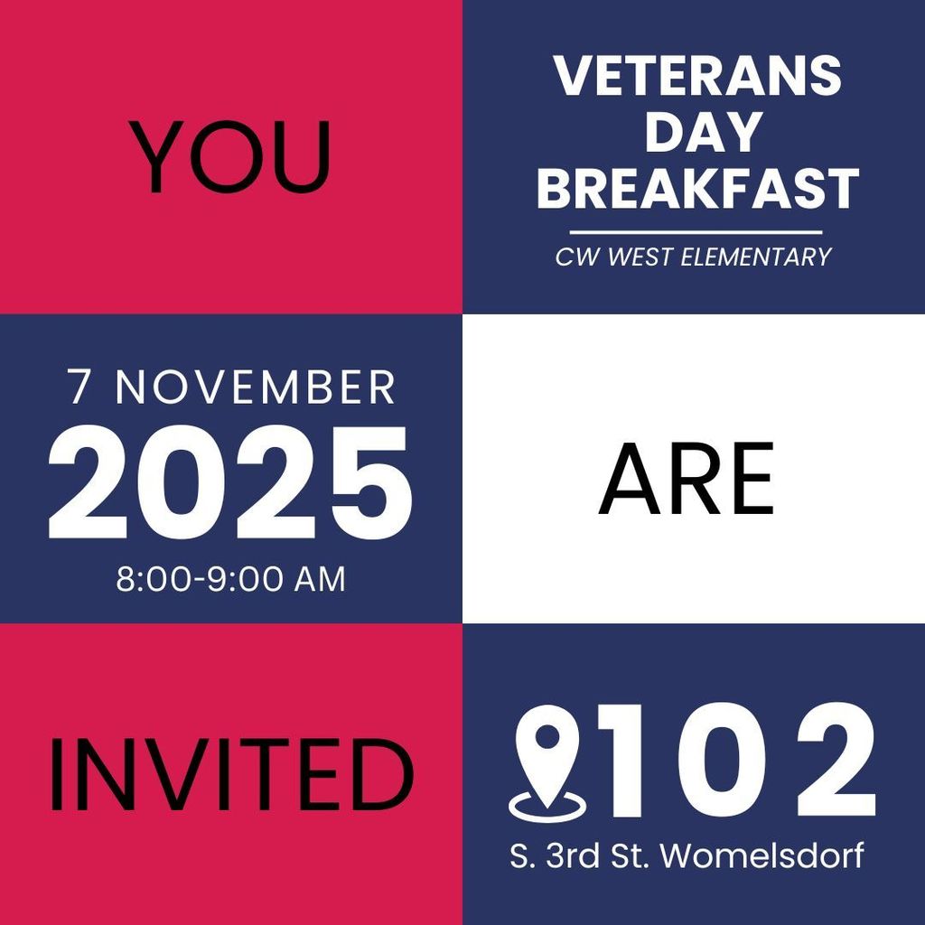 Invitation to the veterans day breakfayst at West Elementary