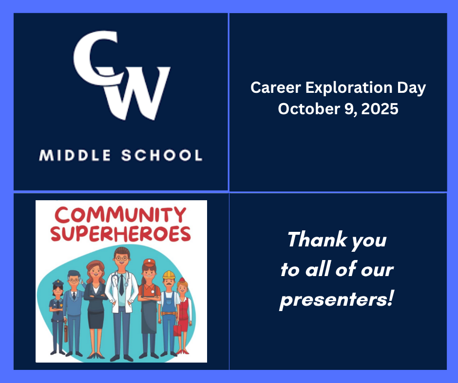 Picture on blue thanking presenters for Career Exploration Day