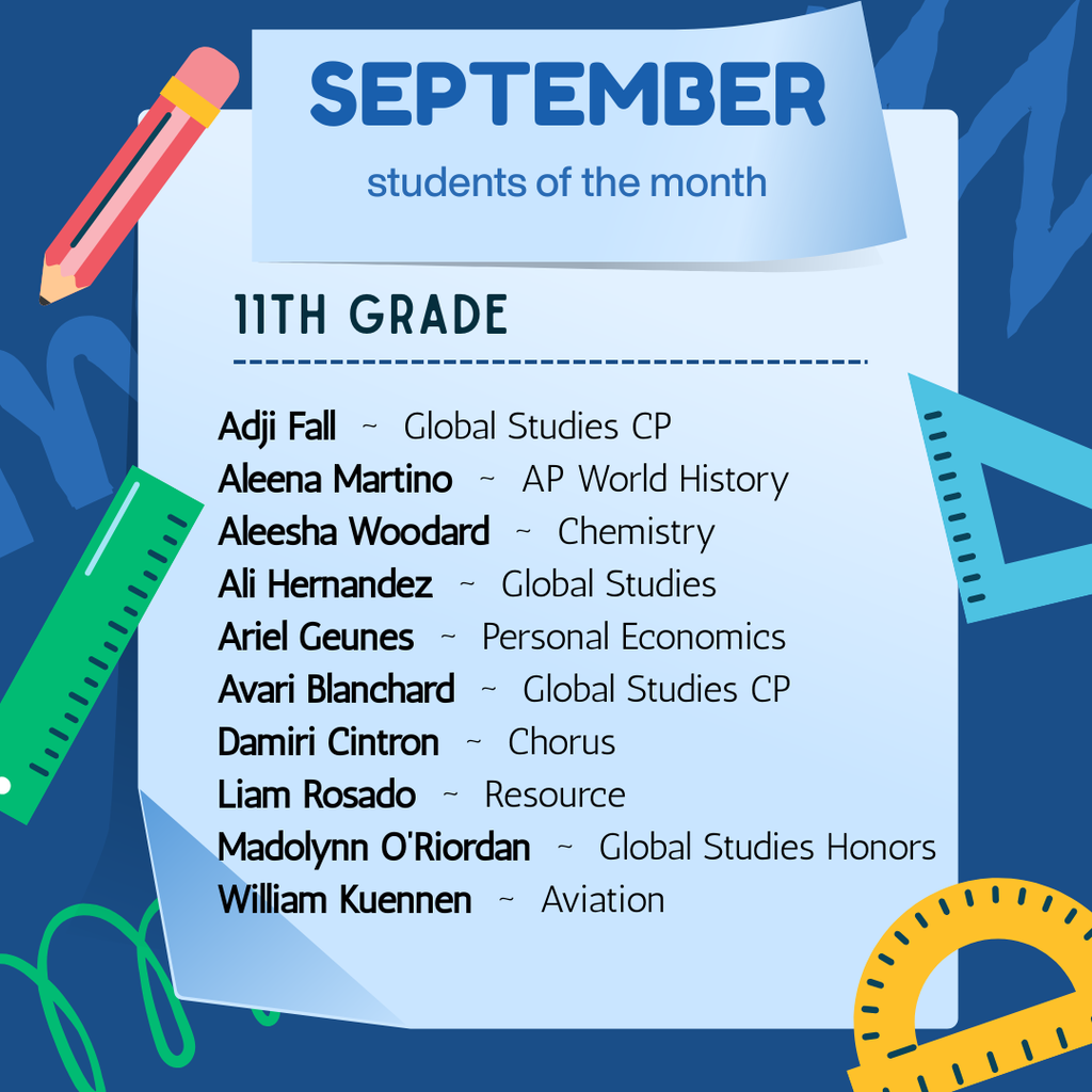 11th grade students of the month for September