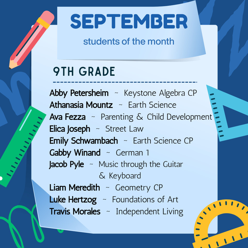 9th grade Students of the Month for September