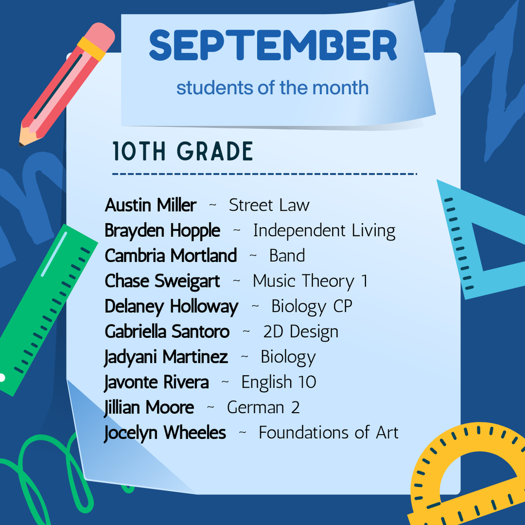 10th grade students of the month for September