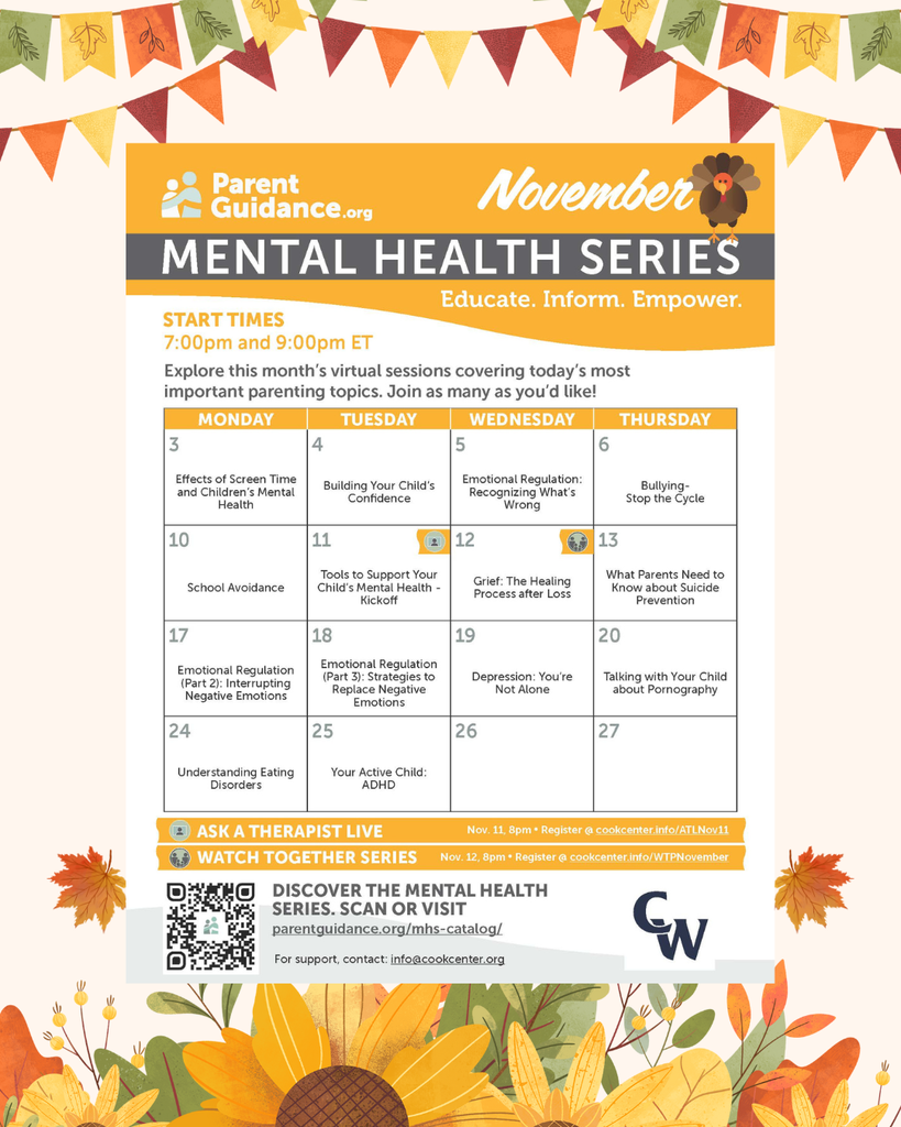 NOvember Mental Health series calendar