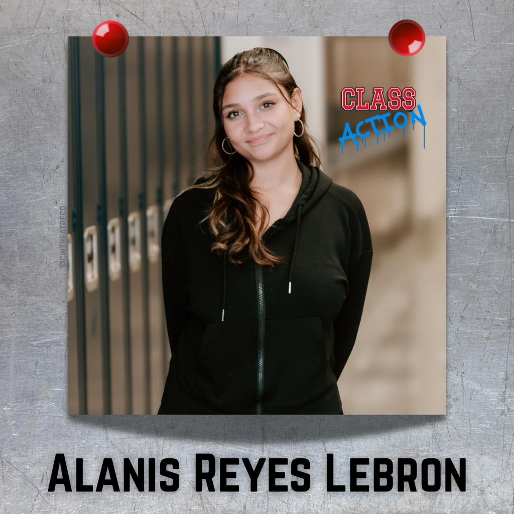 This is a photo of a girl, that looks like it is gung on a metal (locker) surface with two red magnets, featuring the show logo and her name is black font below.