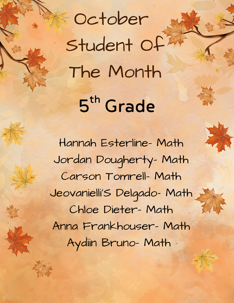 Fall themed poster congratulating October Students of the Month for 5th Grade