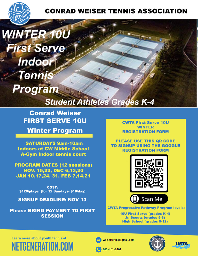 CW Tennis 10U First Serve WINTER Indoor Tennis Program - Saturday mornings