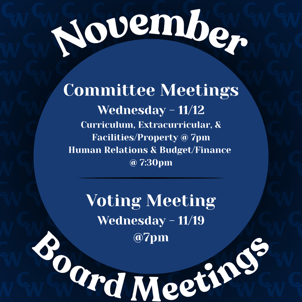 november board meetings, dark black background with blue CWs