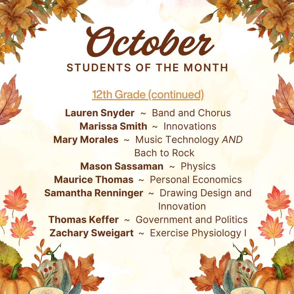 October Students of the Month - 12th Grade continued