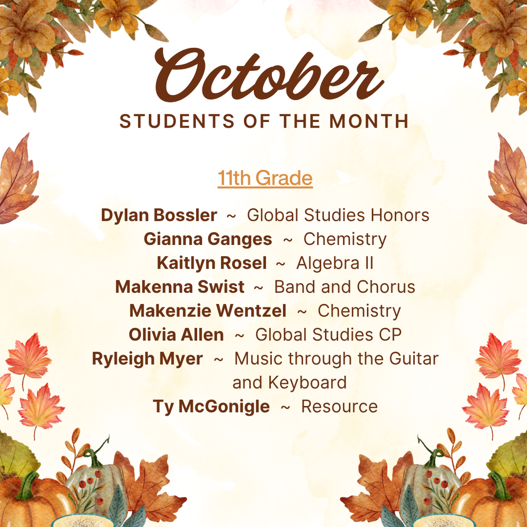 October Students of the Month - 11th Grade