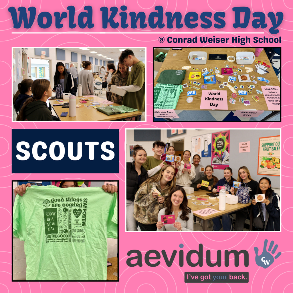 world kindness day @ CWHS with aevidum, I've got your back; photos of students handing out stickers and t-shirts at lunch