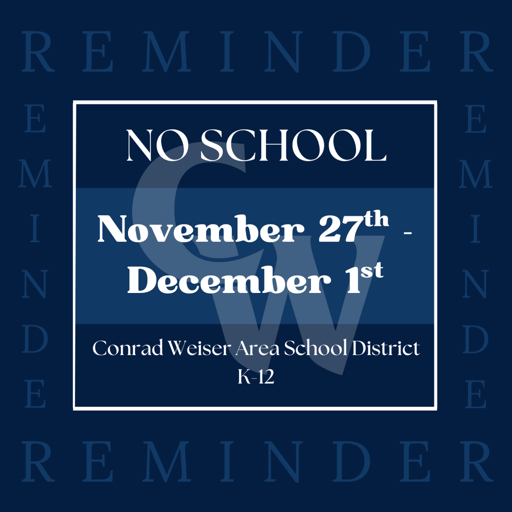 No School reminder for Thanksgiving, blue background, white words