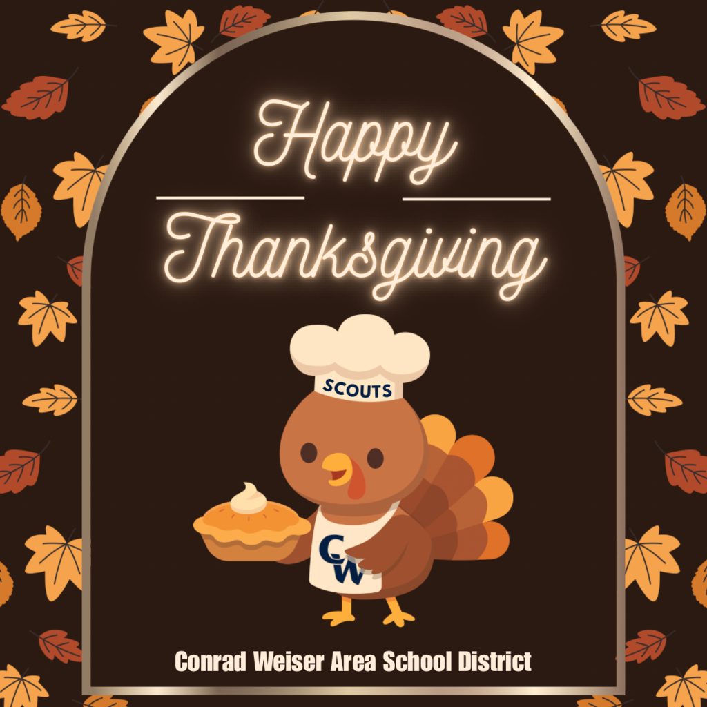 brown background with leaves falling, cartoon turkey holding pumpkin pie