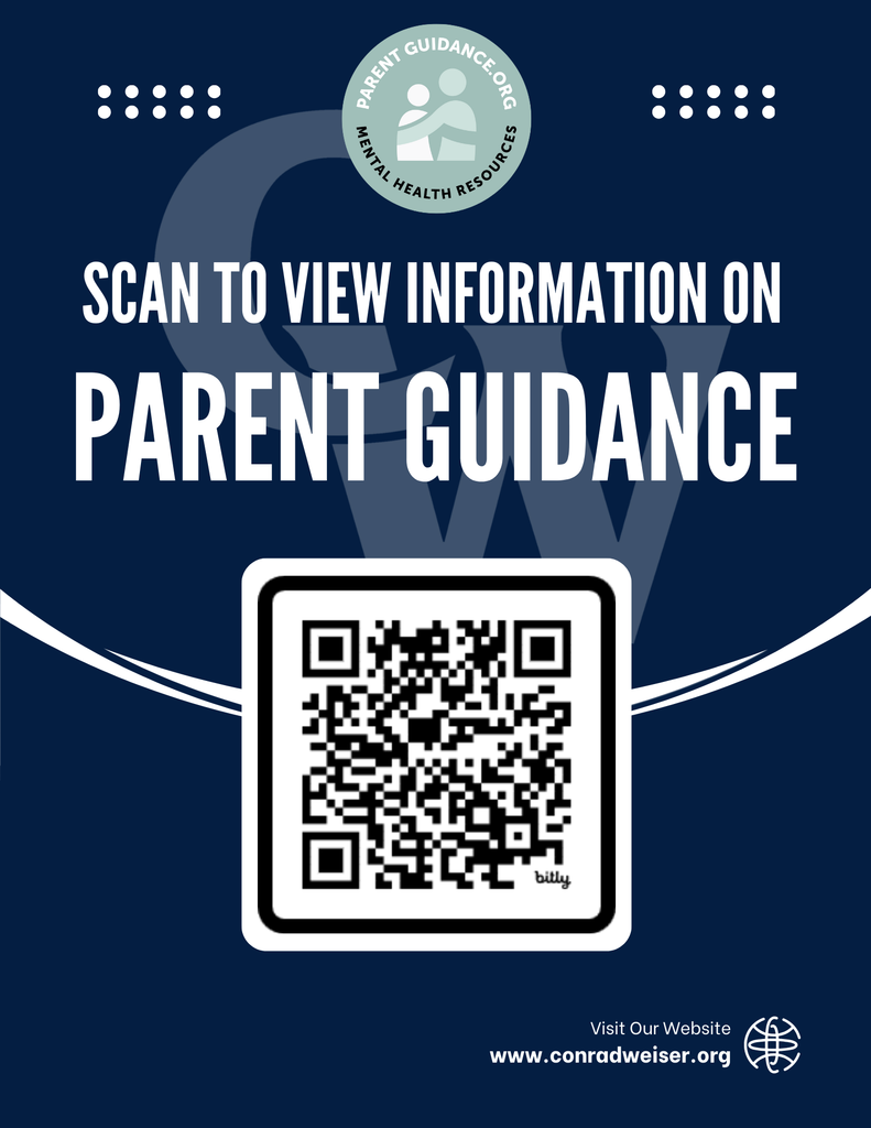 Parent Guidance QR code, Blue background and PG medallion