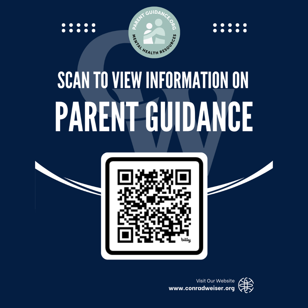 Parent Guidance QR code, Blue background and PG medallion