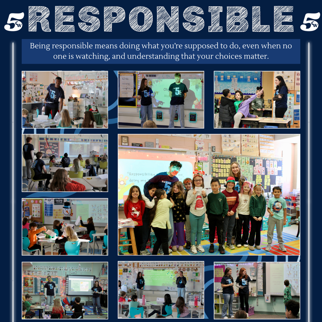 PIctures of NHS students from the High School teaching elemetnary studetns about being responsible