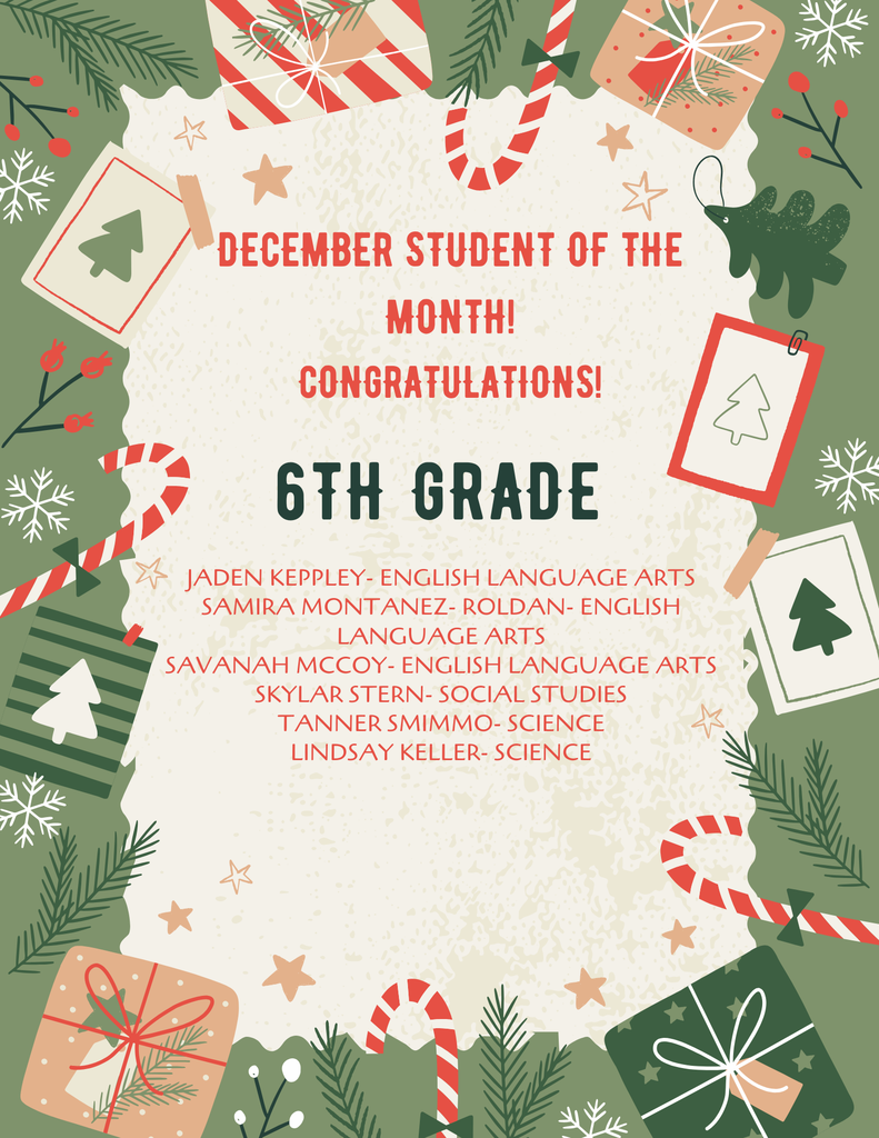 December Student of the Month poster for 6th Grade