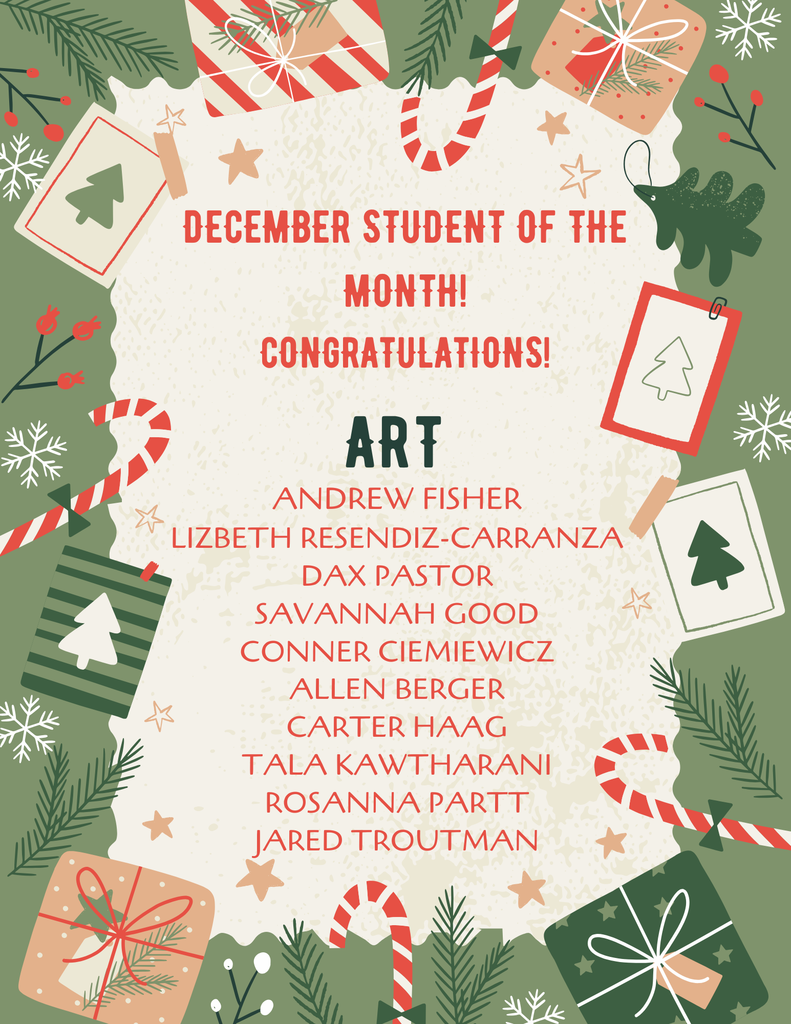 December Student of the Month poster for Art