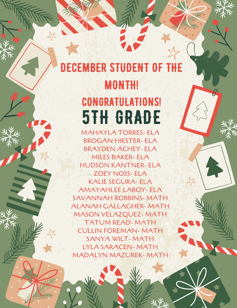 December Student of the Month poster for 5th grade