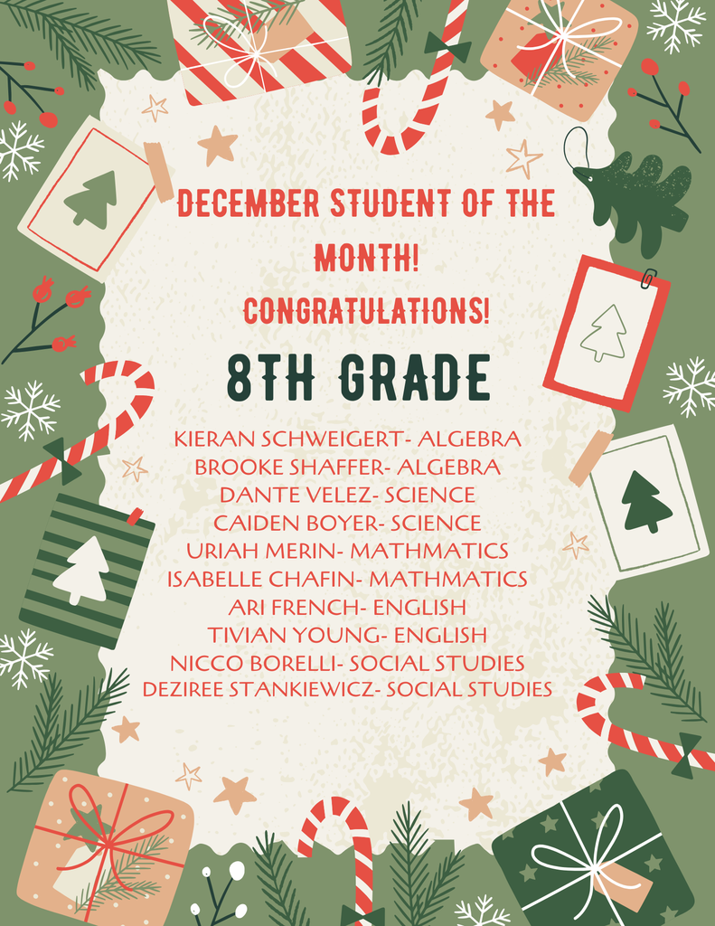 December Student of the Month poster for 8th Grade