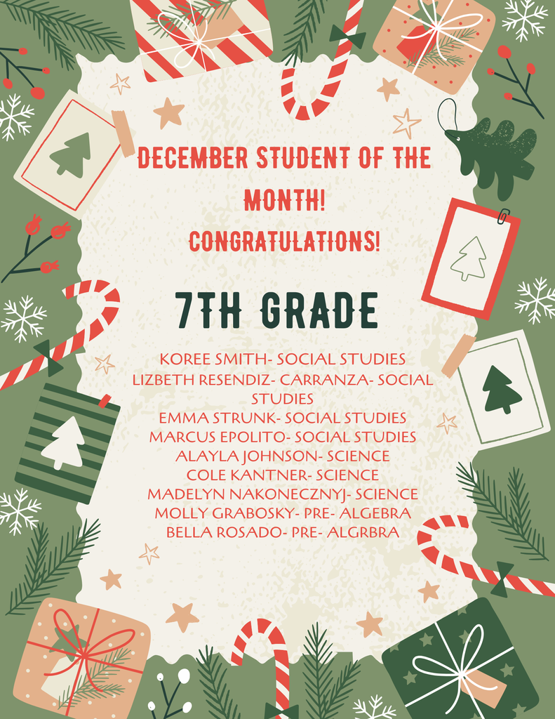 December Student of the Month poster for 7th Grade