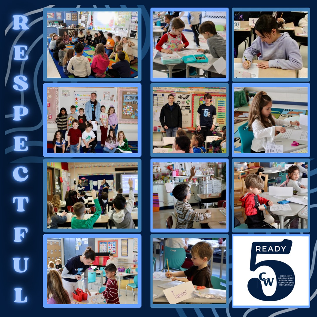 pictures of high school and elementary school students talking about the Ready 5 word, Respectful