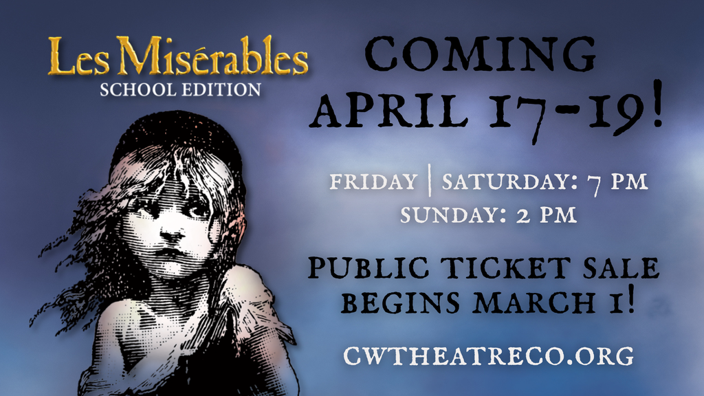 The character Cosette (a young girl) is pictured on a blue background, along with show title and basic info.