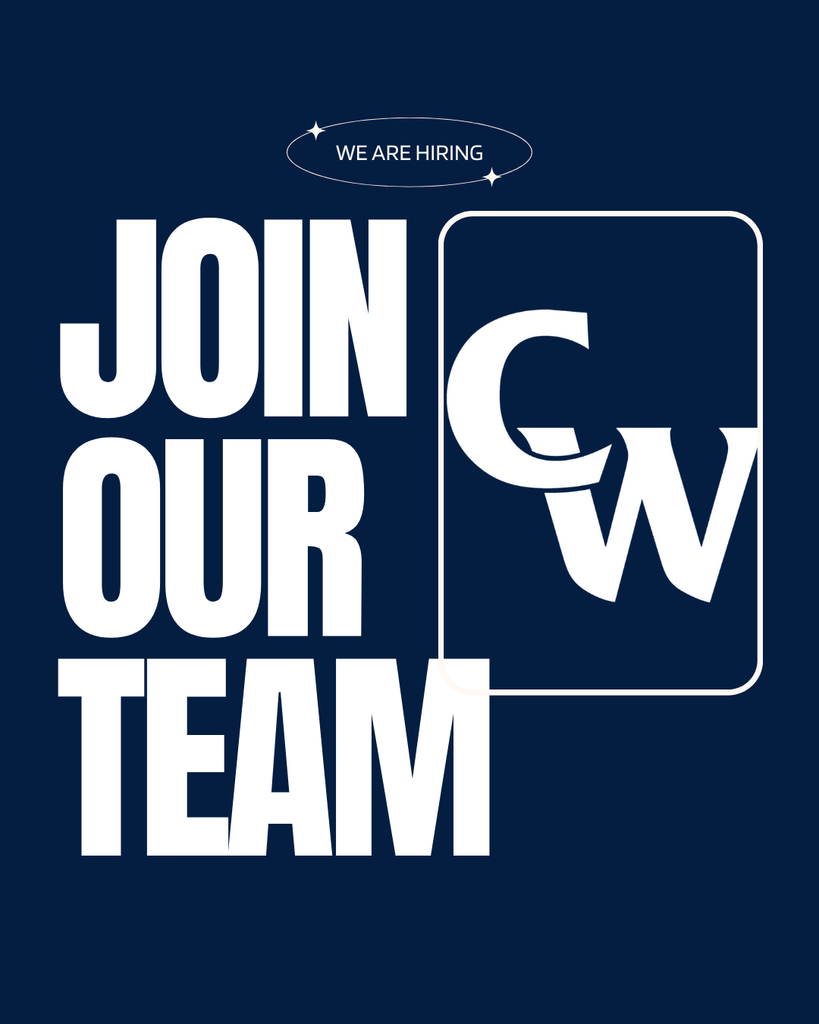 blue background, white lettering