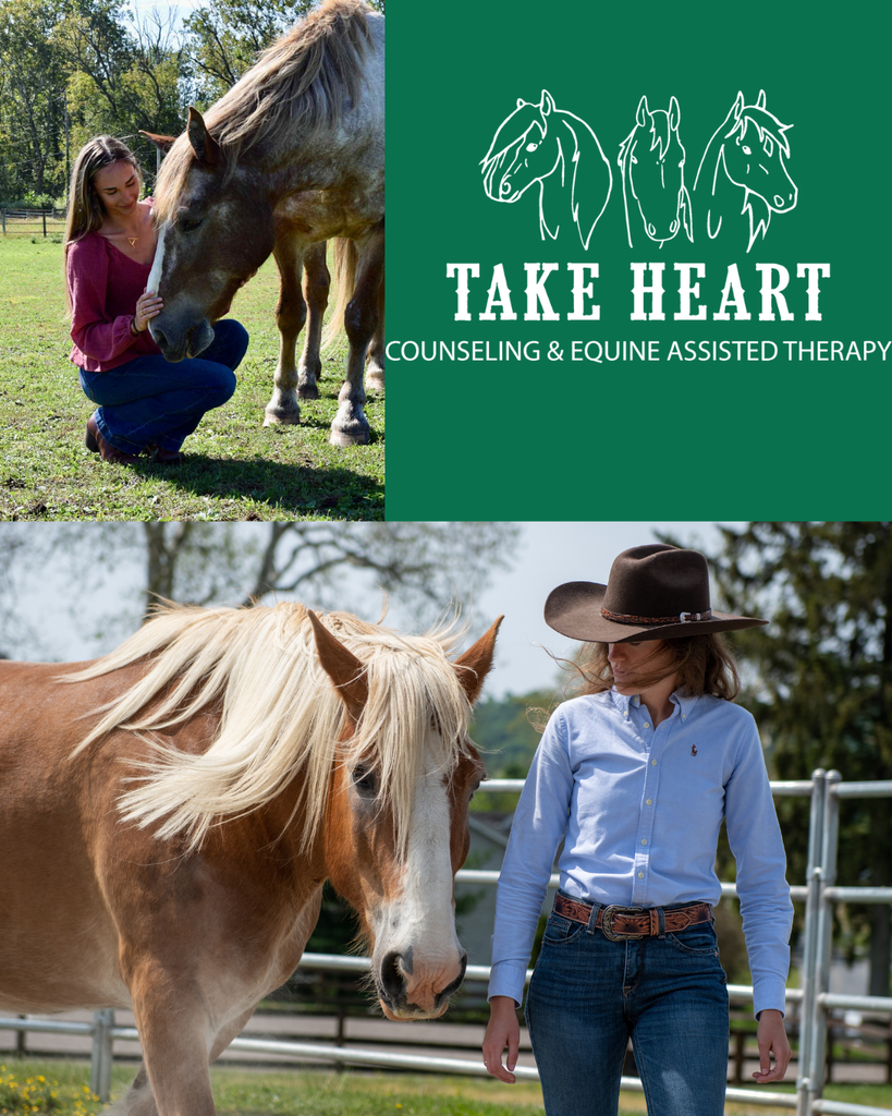 Horse Therapy opportunity; pictures of two women and two horses