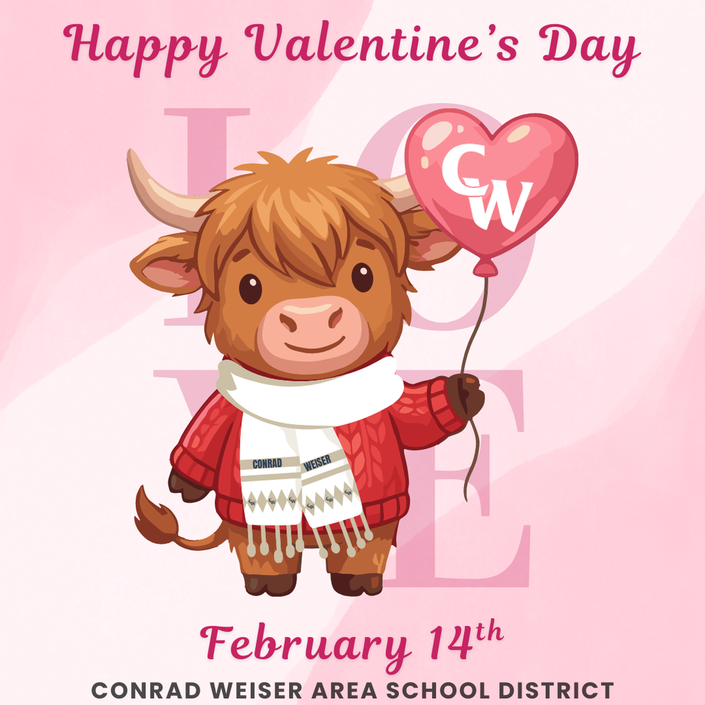 cartoon bull holding a pink heart balloon