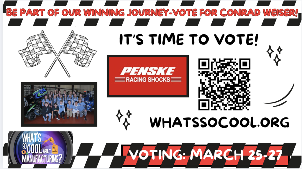 Be part of our winning journey - Vote for Conrad Weiser!, It's time to vote!, Penske Racing Shocks, Whatssocool.org, Voting: March 25-27