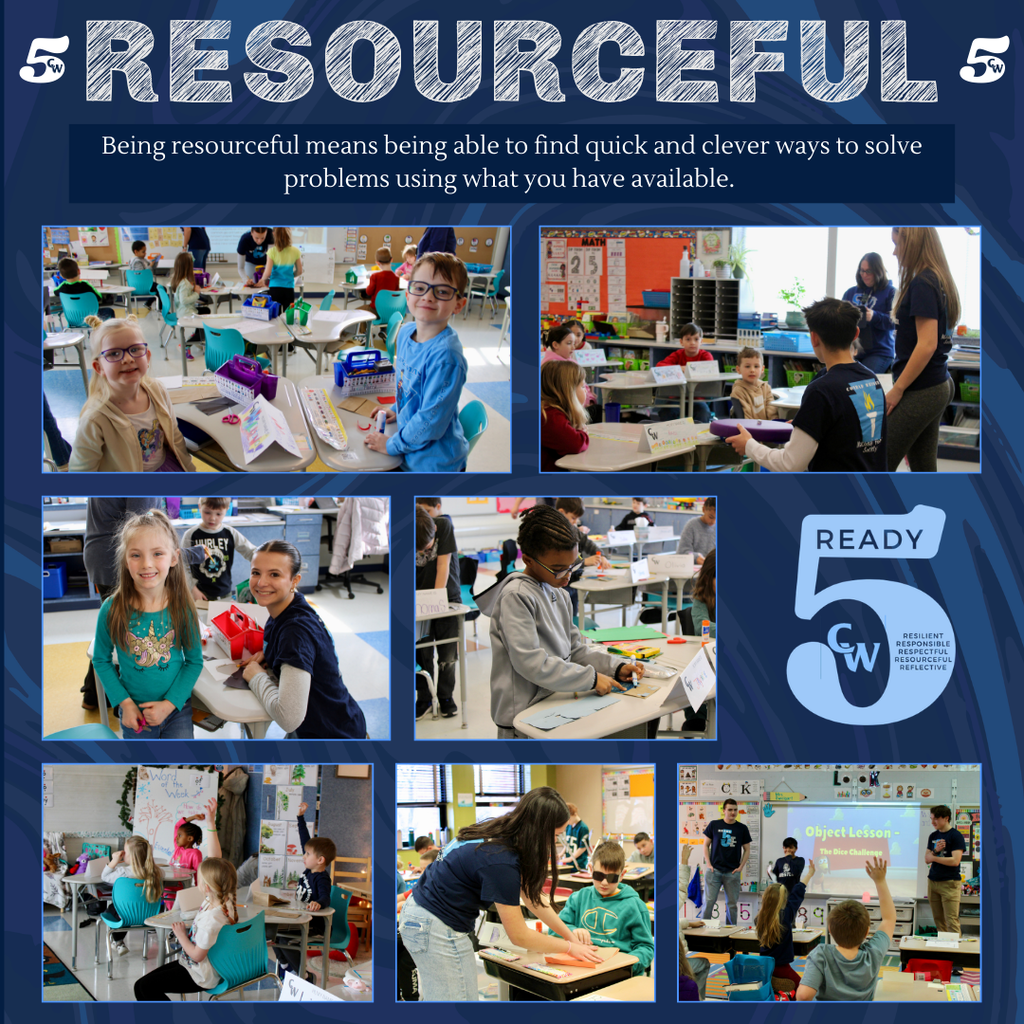 photos of high school students teaching elementary students about the word resourceful
