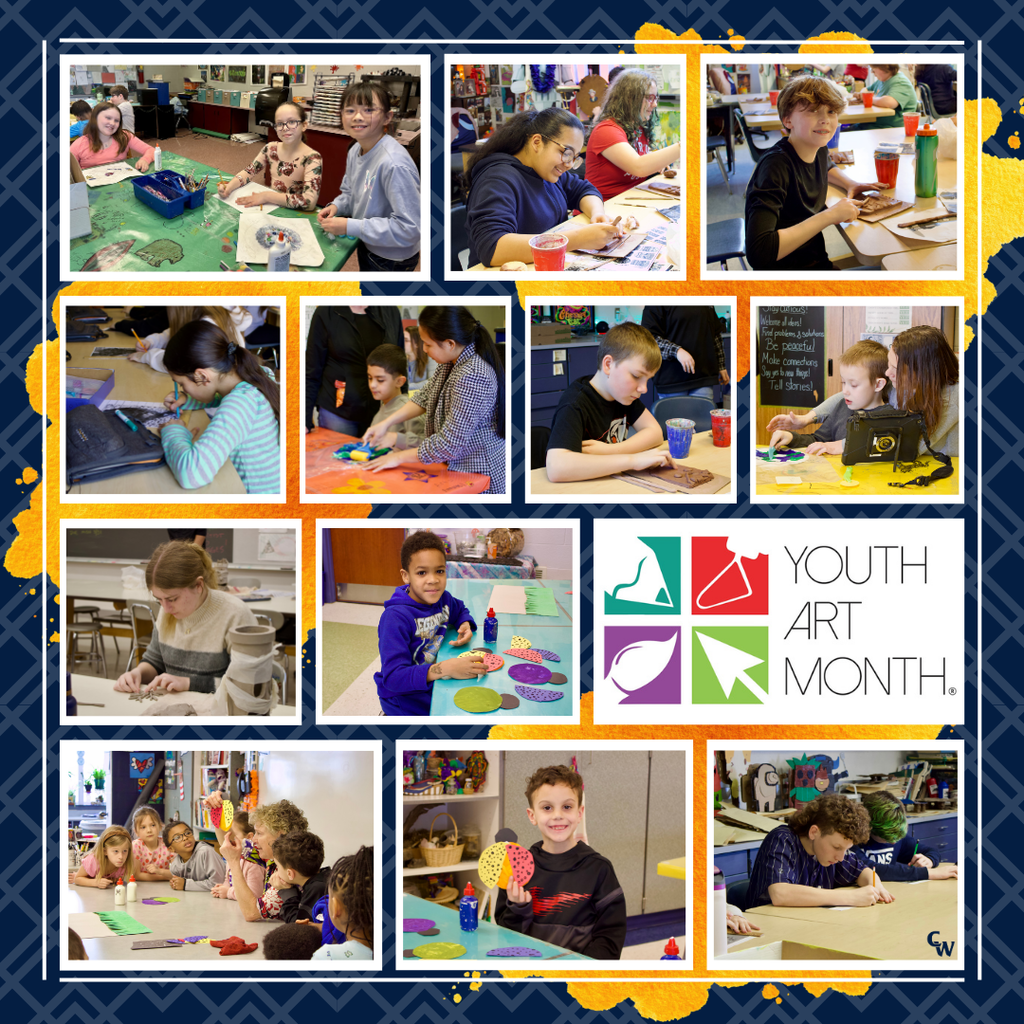 students creating artwork; collage of photos